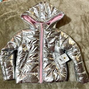 Body Glove Silver and Pink Girl's Puffer Hooded Winter Coat Size 4T NWT